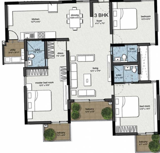 RBD Stillwaters Apartments (3BHK+3T (1,790 sq ft) 1790 sq ft)