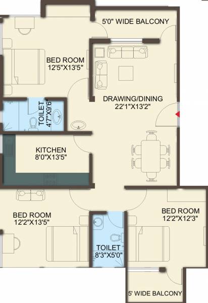 Bhavishya Phool Palace (3BHK+2T (1,743 sq ft) 1743 sq ft)