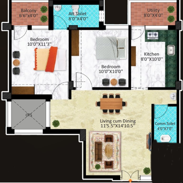 Jeno Maran Surya (2BHK+2T (873 sq ft) 873 sq ft)