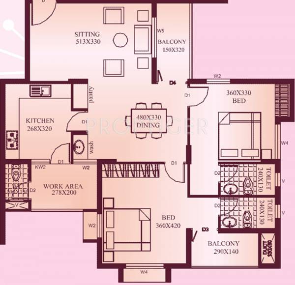 Mather Plum Flower (2BHK+3T (1,380 sq ft) 1380 sq ft)