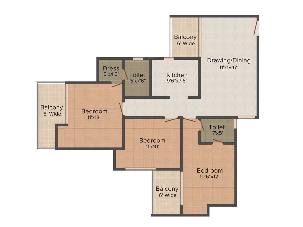 Supertech Eco Village 1 (3BHK+3T (1,464 sq ft) 1464 sq ft)