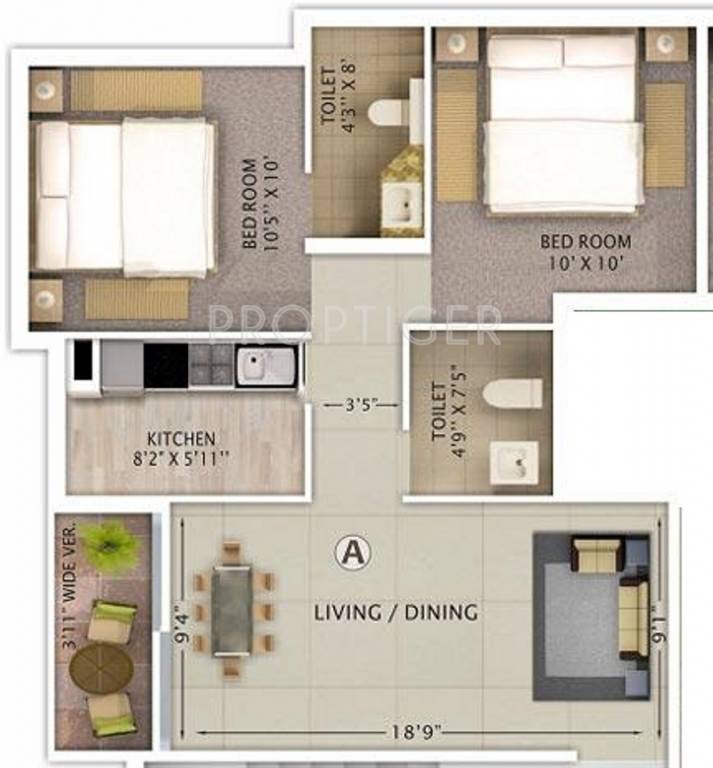 Rajwada Lake Bliss (2BHK+2T (910 sq ft) 910 sq ft)