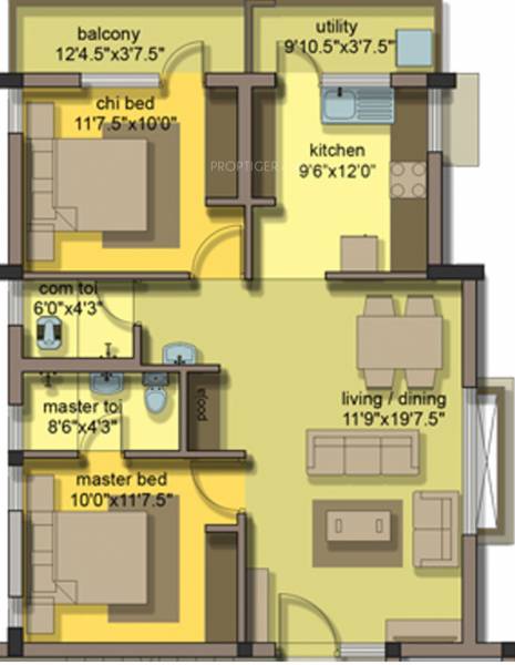 Jeno Maran Gaiblet Floor Plan (2BHK+2T (1,116 sq ft) 1116 sq ft)
