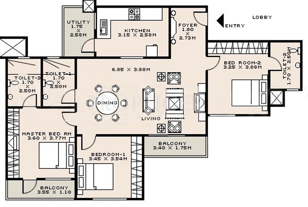 Sobha Zircon (3BHK+3T (1,650 sq ft) 1650 sq ft)