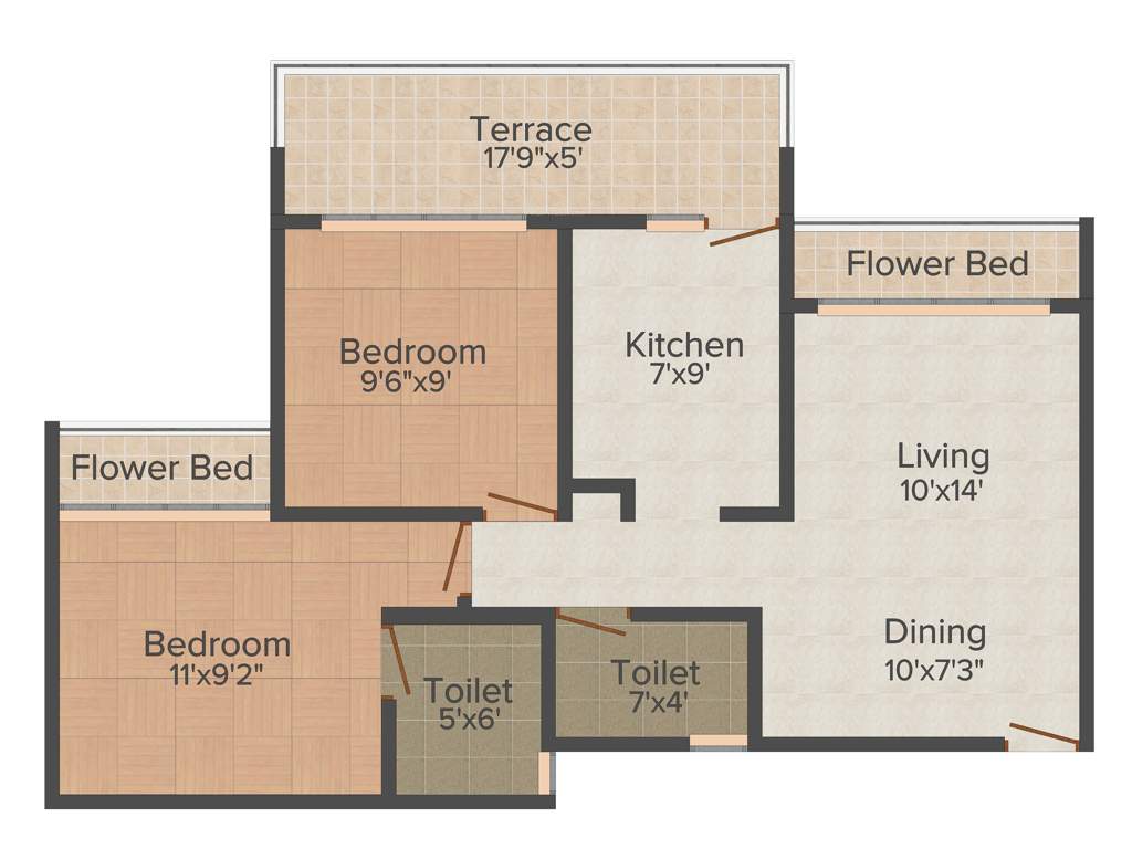 KK Emerald (2BHK+2T (1,085 sq ft) 1085 sq ft)