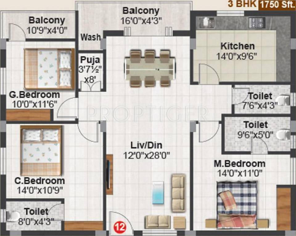 Shubham Builders and Developers Blooms (3BHK+3T (1,750 sq ft) + Pooja Room 1750 sq ft)