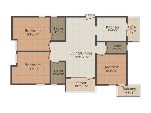 Aura Symphony (3BHK+3T (1,287 sq ft) 1287 sq ft)