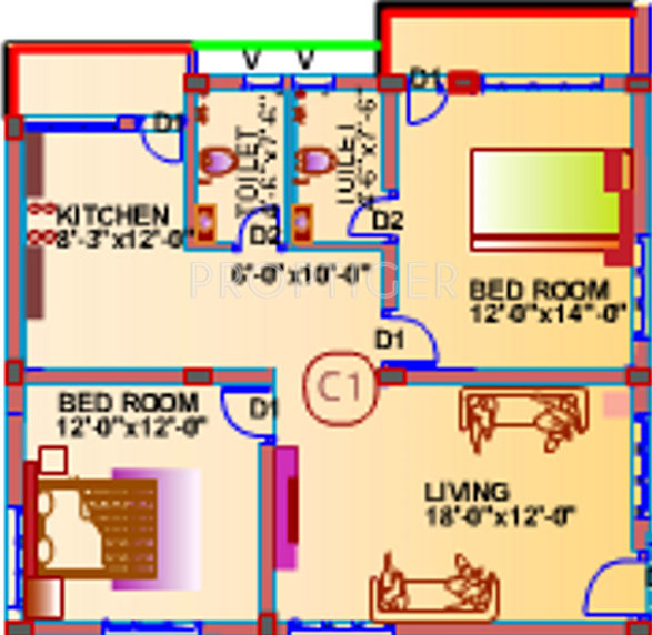 Mahasathi Oxy Blue (2BHK+2T (1,125 sq ft) 1125 sq ft)