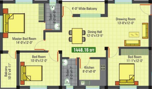 Intellex Signature I (3BHK+2T (1,448 sq ft) 1448 sq ft)