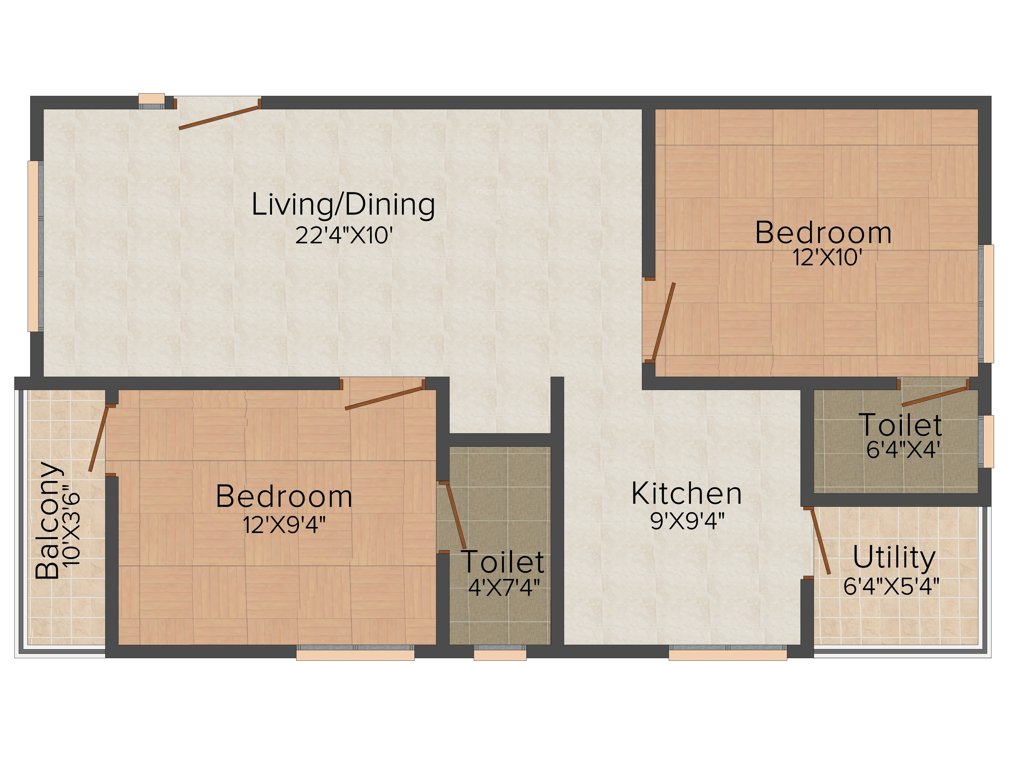 Aura Rhythm (2BHK+2T (899 sq ft) 899 sq ft)
