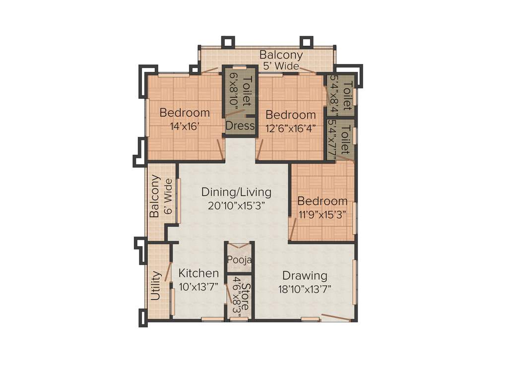 Omsree Patel Rainbow Ville (3BHK+3T (2,535 sq ft)   Pooja Room 2535 sq ft)