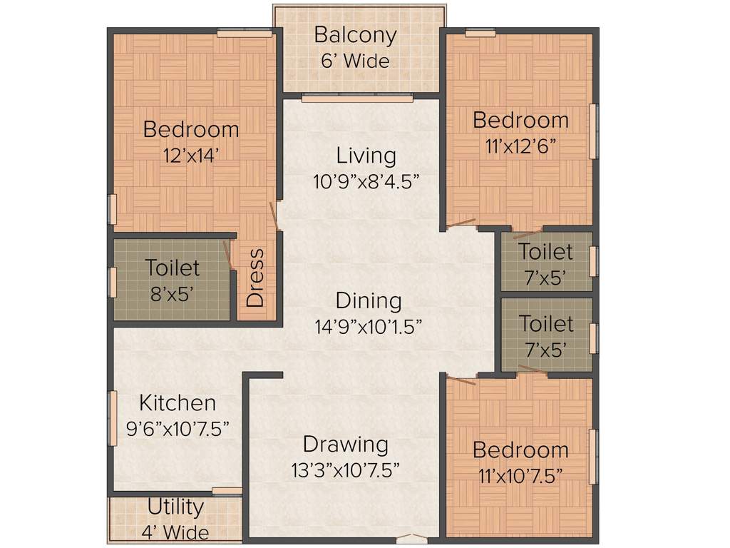 Omsree Patels Green Park (3BHK+3T (1,620 sq ft) 1620 sq ft)