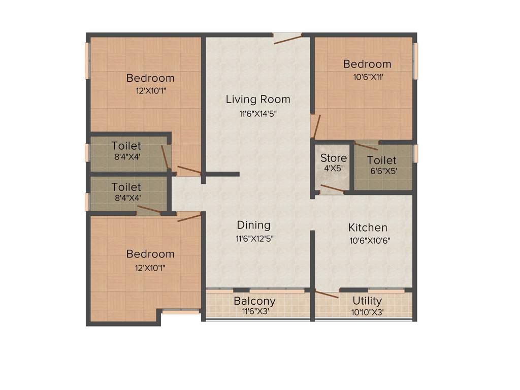 Aura Inspira (3BHK+3T (1,336 sq ft) 1336 sq ft)