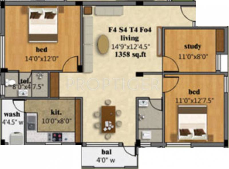 A N Aishwaryam (2BHK+2T (1,358 sq ft)   Study Room 1358 sq ft)