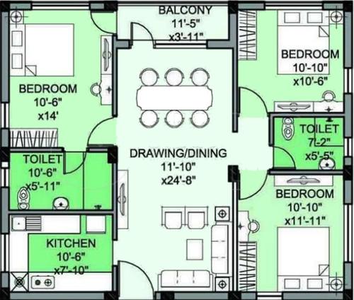 JJ Rajshikhar (3BHK+2T (1,524 sq ft) 1524 sq ft)