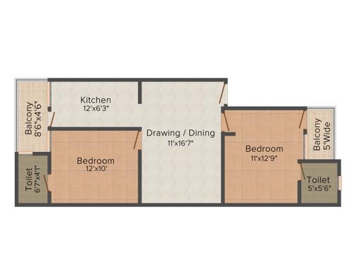 Vibrant Nandan Residency II (2BHK+2T (930 sq ft) 930 sq ft)