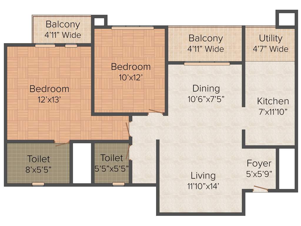 Abhilasha Favolosa (2BHK+2T (1,238 sq ft) 1238 sq ft)