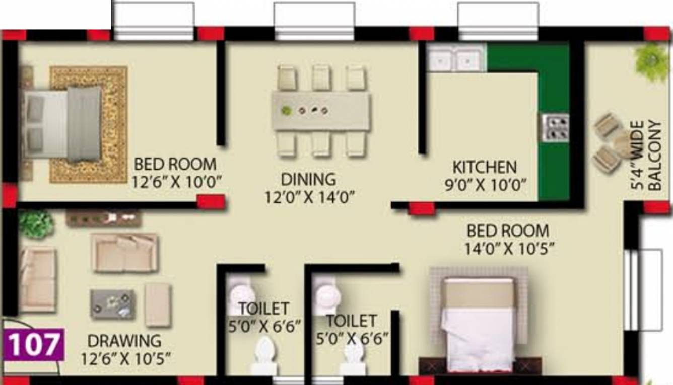 Royal Mahanagar Habitat Green (2BHK+2T (1,189 sq ft) 1189 sq ft)