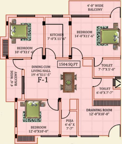 Apex Shelter (3BHK+2T (1,504 sq ft) + Pooja Room 1504 sq ft)
