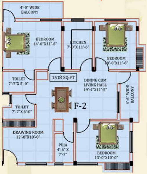 Apex Shelter (3BHK+2T (1,518 sq ft) + Pooja Room 1518 sq ft)