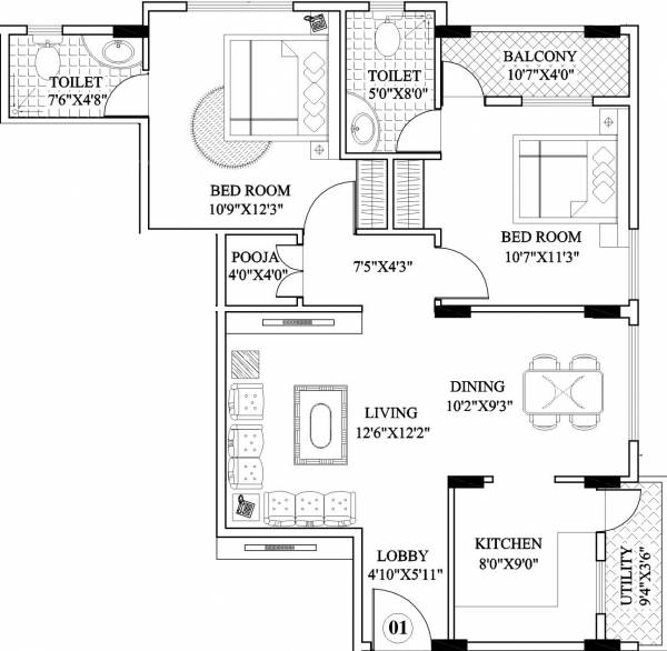 Grand Vault Group Sai Gowri (2BHK+2T (1,119 sq ft) + Pooja Room 1119 sq ft)