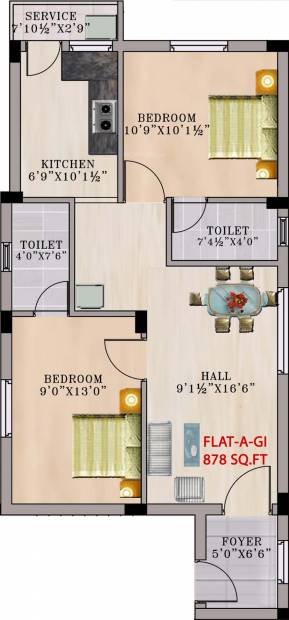 SS Suba (2BHK+2T (878 sq ft) 878 sq ft)