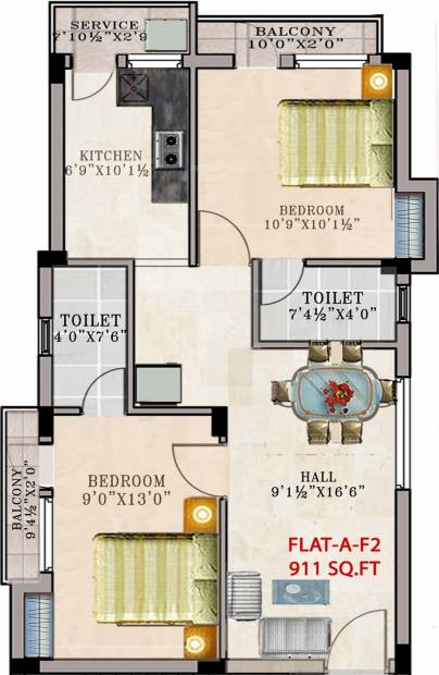 SS Suba (2BHK+2T (911 sq ft) 911 sq ft)