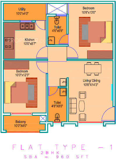 Maaruti Grandeur (2BHK+2T (960 sq ft) 960 sq ft)