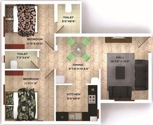 VV Dreamz Happy Homes (2BHK+2T (864 sq ft) 864 sq ft)