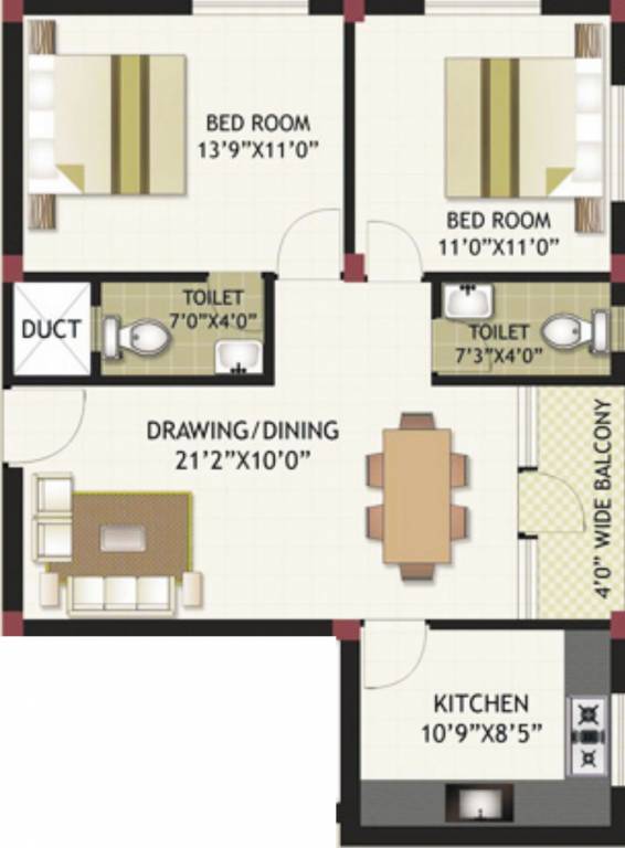 SS Versa Rivera Block 2 (2BHK+2T (1,076 sq ft) 1076 sq ft)