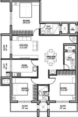 Karuna Fortuna (3BHK+3T (1,540 sq ft) 1540 sq ft)