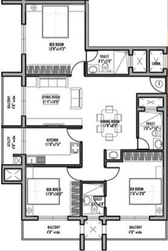 Karuna Fortuna (3BHK+3T (1,540 sq ft) 1540 sq ft)