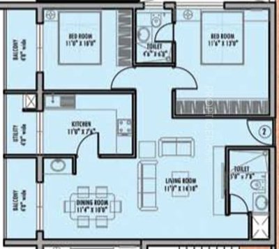 Karuna Fortuna (2BHK+2T (1,150 sq ft) 1150 sq ft)