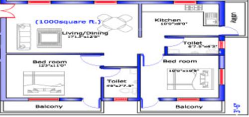 A1 Gnana Prakasham Nagar (2BHK+2T (1,000 sq ft) 1000 sq ft)