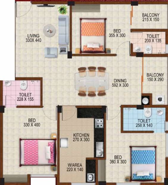 TBPL Swetha Residency Block II (3BHK+3T (1,490 sq ft) 1490 sq ft)