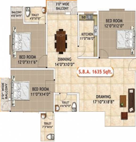 Khushi Prestige (3BHK+3T (1,635 sq ft) + Pooja Room 1635 sq ft) Khushi Prestige (3BHK+3T (1,635 sq ft) + Pooja Room 1635 sq ft)