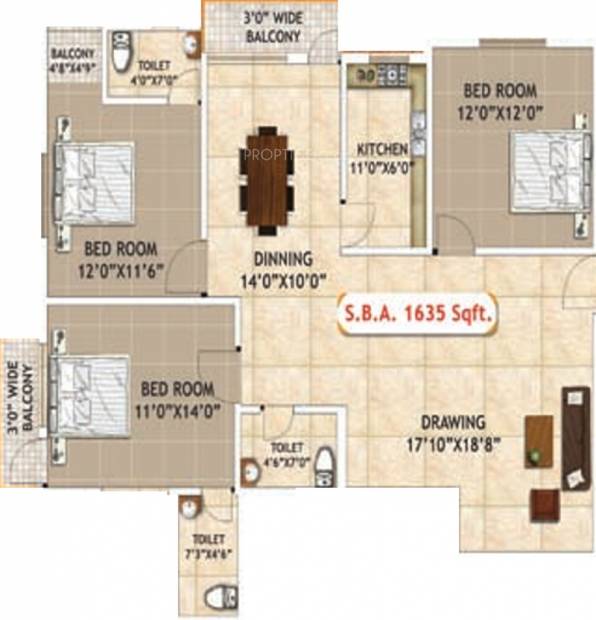 Khushi Prestige (3BHK+3T (1,635 sq ft) + Pooja Room 1635 sq ft)
