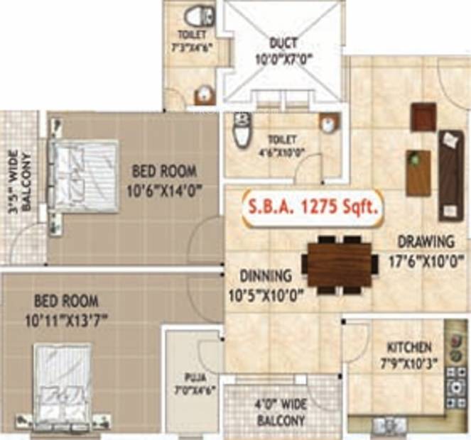 Khushi Prestige (2BHK+1T (1,275 sq ft) + Pooja Room 1275 sq ft)