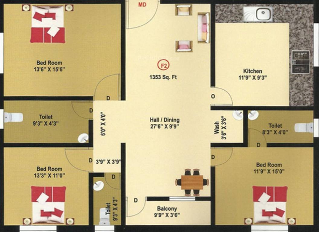 Nath Sai Nath (3BHK+3T (1,353 sq ft) 1353 sq ft)