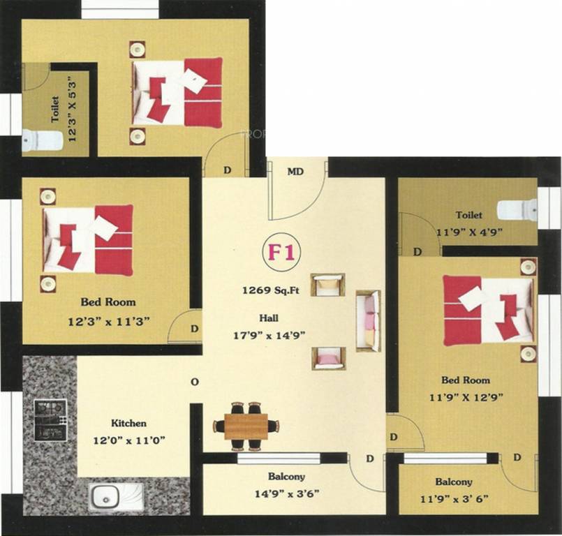 Nath Sai Nath (3BHK+2T (1,269 sq ft) 1269 sq ft)