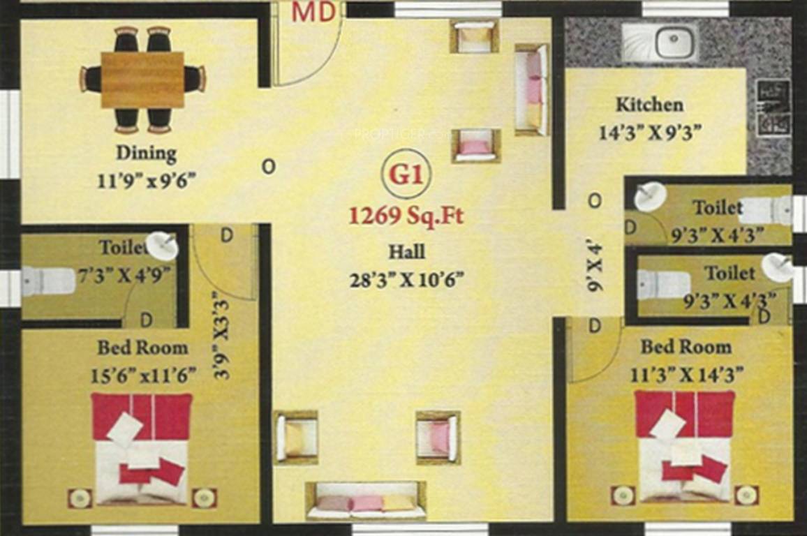 Nath Sai Nath (2BHK+3T (1,269 sq ft) 1269 sq ft)