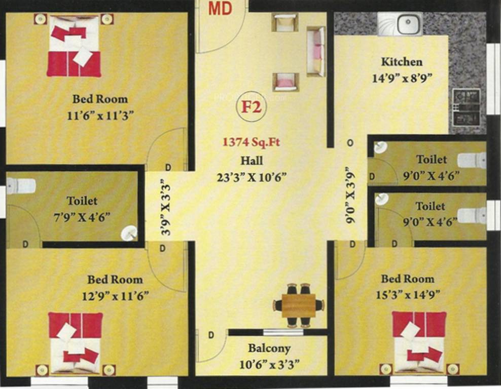 Nath Sai Nath (3BHK+3T (1,374 sq ft) 1374 sq ft)