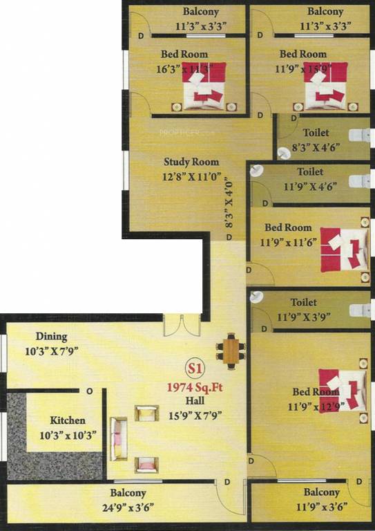 Nath Sai Nath (4BHK+3T (1,974 sq ft) 1974 sq ft)