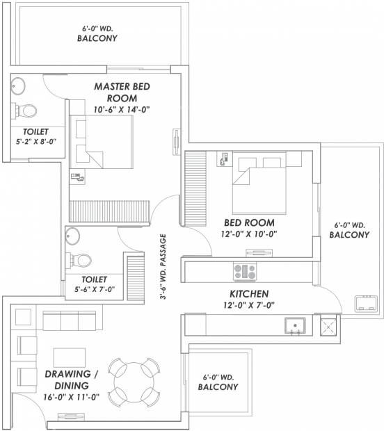 Supertech Hillview Apartments (2BHK+2T (1,275 sq ft) 1275 sq ft)