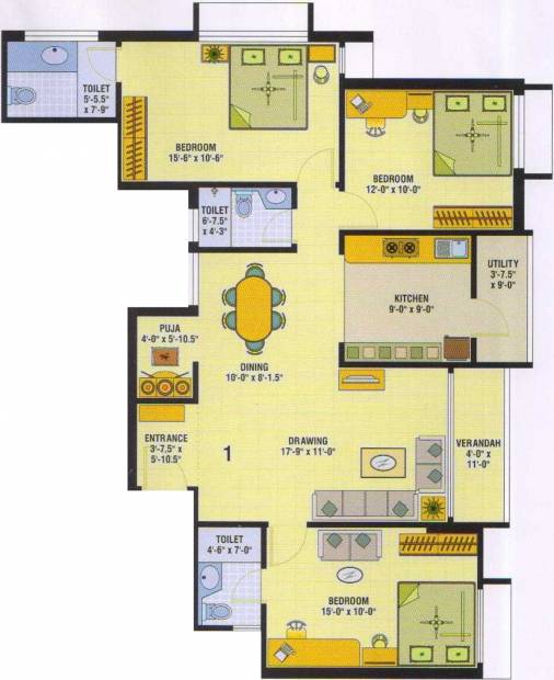 Yesh Golden Heights (3BHK+3T (1,450 sq ft) 1450 sq ft)