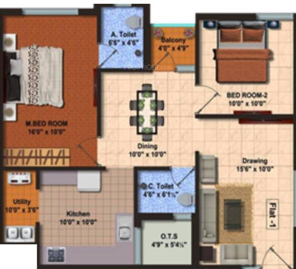  Prestancia (2BHK+2T (1,025 sq ft) 1025 sq ft)