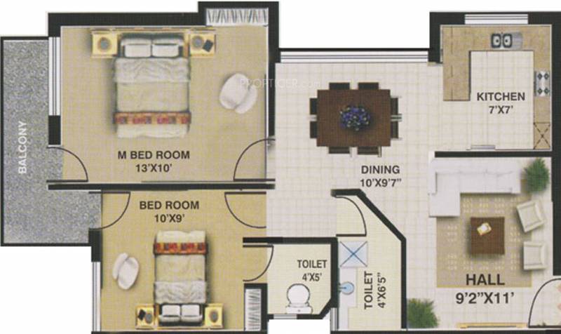 Rotson Rockline Apartment (2BHK+2T (810 sq ft) 810 sq ft)