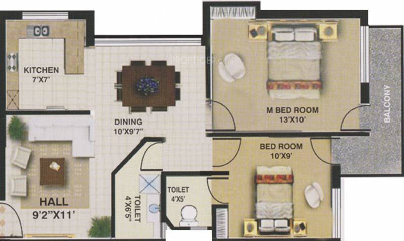 Rotson Rockline Apartment (2BHK+2T (840 sq ft) 840 sq ft)