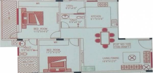 Prime Lake Front (2BHK+2T (1,100 sq ft) 1100 sq ft)