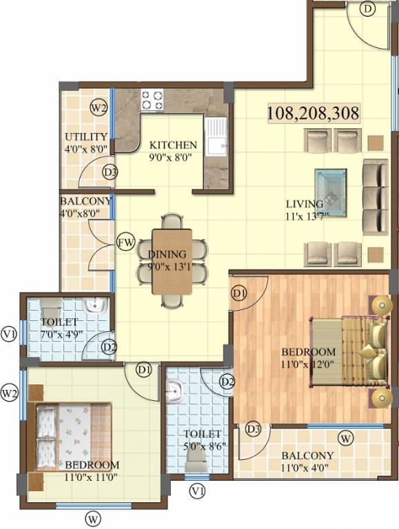 Rotson Grand (2BHK+2T (1,575 sq ft) 1575 sq ft) Rotson Grand (2BHK+2T (1,575 sq ft) 1575 sq ft)